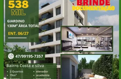 Excelente giardino com 79.3m² privativos, 2 quartos e 2 vagas de garagem