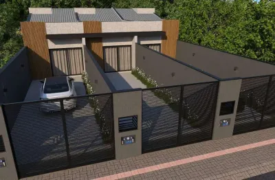 Geminado planta baixa com 55 m², contendo 2 quartos e espaço para 2 veículos.