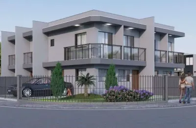 Sobrado geminado de esquina com 75m², sendo 2 quartos e 2 vagas.