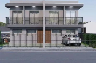 Sobrado geminado subesquina com 72m², sendo 2 quartos e 2 vagas.