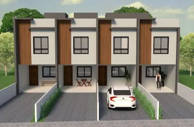 Sobrado geminado no guanabara com 105m², possui 3 quartos e 2 vagas.