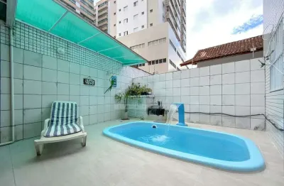 Sobrado geminado com piscina no canto do forte, 3 dormitórios, quintal, confira em praia grande.