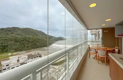 Apartamento semi mobiliado e vista mar no forte, 3 suítes, sacada, confira somente em praia grande.
