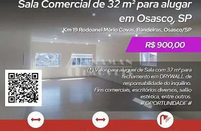 Sala comercial com 1 sala para alugar na Rua José Domingues, Bandeiras, Osasco