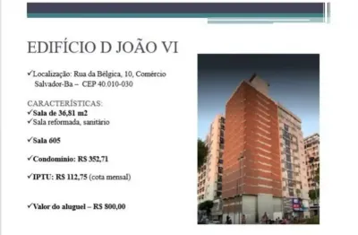 Sala comercial com 1 sala para alugar na rua da bélgica, comércio, salvador, 32 m2 por r$ 800