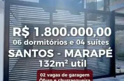 Casa sobreposta alta no marapé, 6 dorm, suíte,s 132 m² internos + 19 m² externos por r$ 1.800.000,00