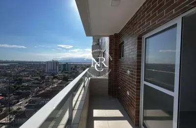 Apartamento novo com varanda, 1 quarto e 1 vaga no Centro de São Vicente