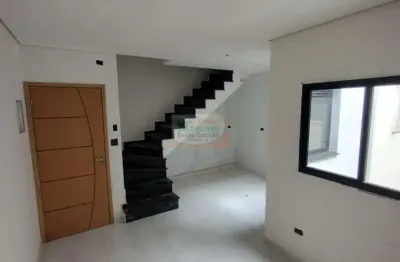 Linda cobertura frente novo | 2 dorm | coz americana | sacada | quintal |2 vagas - 105 mts - a venda - r$ 414.000,00 - jardim santo alberto - santo andré/sp.