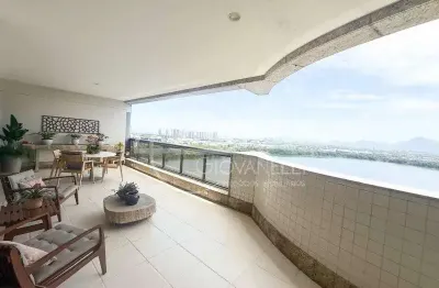 Residência de luxo na barra da tijuca: apartamento de 4 suítes, 5 banheiros e 3 vagas de garagem - 410m²