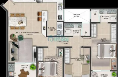 Apartamento duplex 3 dormitórios, 3 suítes, 122,02m², coqueiros- florianópolis