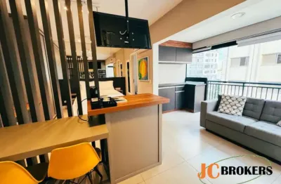 Studio com 35 m², 1 dormitório, sala com varanda gourmet integrada, 1 vaga