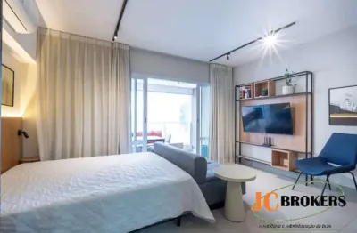 Studio com 40 m², mobiliado, 1 dormitório, sala com cozinha integrada, 1 vaga