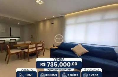 Venda de apartamento de luxo em santos-sp, 3 quartos, 2 suítes, 2 salas, 3 banheiros, 1 vaga, 110m² no gonzaga. confira!