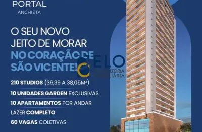 R$ 751 mil. apartamento à venda no centro de são vicente-sp: 1 quarto, 1 sala, 1 banheiro, 1 vaga de garagem, 36,56 m² de área. venha conferir!