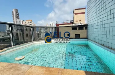 R$ 960 mil. excelente cobertura à venda em santos-sp, bairro pompéia: 1 quarto, 2 salas, 3 banheiros, 2 vagas, 112m² de área