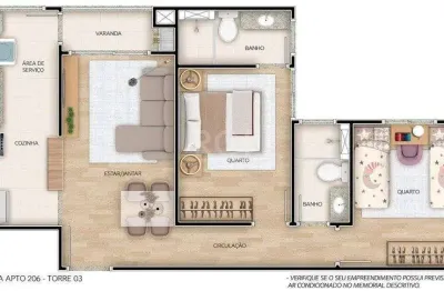 Apartamento para venda - 56.77m², 2 dormitórios, sendo 1 suites, 1 vaga - camaquã
