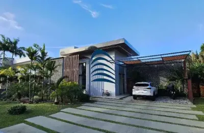 Casa moderna térrea à venda no condomínio vida marina, busca vida, camaçari | 3 suítes no térreo | piscina com cascata e área gourmet | terreno 100% p