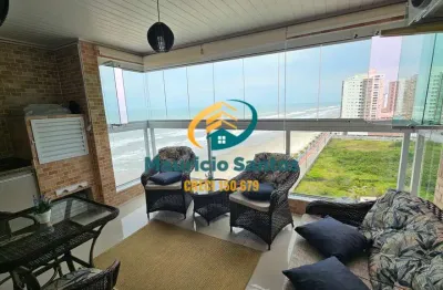 Apartamento em mongaguá, bairro vila são paulo, 2 dormitórios sendo 1 suíte, sacada vista mar, semi mobiliado, edifício frente ao mar, lazer.