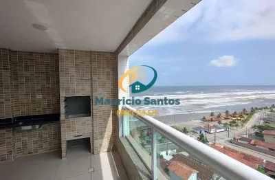 Apartamento em mongaguá, bairro vera cruz, 2 dormitórios sendo 1 suíte, terraço gourmet com vista para o mar, 2 vagas garagem, residencial frente ao mar e com lazer completo.