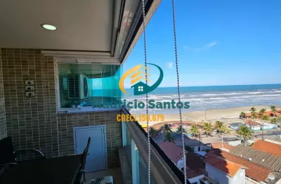 Apartamento em mongaguá, bairro vera cruz, semi mobiiado com 2 dormitórios sendo 1 suíte, vista para o mar, residencial com lazer, piscina borda infinita
