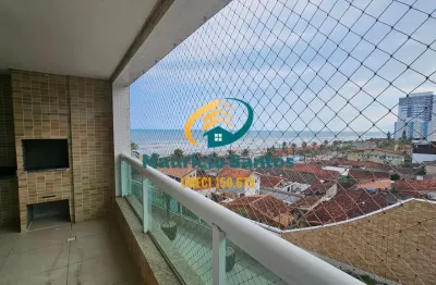 Apartamento alto padrão para locação definitiva em mongaguá, bairro vera cruz, 2 dormitórios sendo 1 suíte, terraço gourmet com vista para o mar, 1 vaga de garagem, residencial frente ao mar e com laz