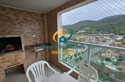 Apartamento em mongaguá, bairro vila são paulo, mobiliado, 2 dormitórios sendo 1 suíte, sacada com churrasqueira, residencial frente ao mar com lazer.
