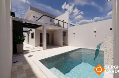 Lançamento sobrado 3 suítes sacada piscina churrasqueira 600 m mar itanhaém