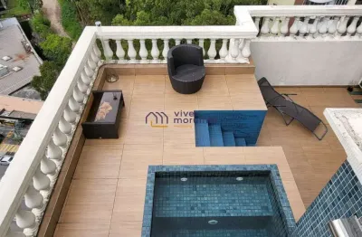 Cobertura assobradada duplex, 3 dorms  (1 ste), 3 vgs, 3 salas, com piscina, sauna e churrasqueira