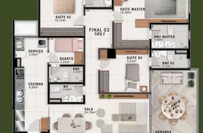 Ibeda - apartamento no capim macio essence residencial, 3 suites + dependencia