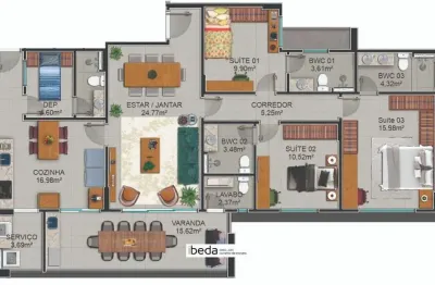 Ibeda - residencial torre lisboa 143m2 sala ampla, 3 suítes, gourmet, fitness 3v