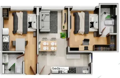 Ibeda - apartamento living tirol sala, cozinha, wc, quarto + suite e cozinha 55m