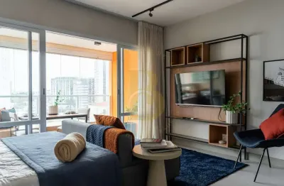 Studio mobiliado e moderno no campo belo com varanda e 1 vaga de garagem