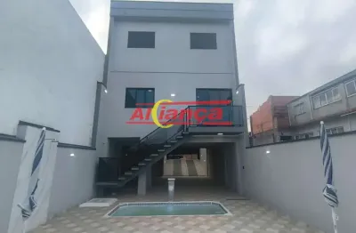 Sobrado novo 3 quartos suítes, 4 vagas, terreno 7x25m com piscina, carmela 3, guarulhos, sp