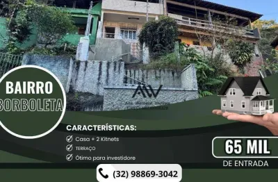 Casa com 2 kitnets, 3 dormitórios ao todo, à venda, 150 m² por r$ 65.000 de entrada- borboleta - juiz de fora/mg
