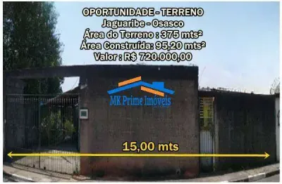 Terreno 375 mt² 15 mts de frente x 25 mts fundos - jaguaribe - osasco