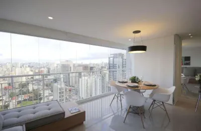 Apartamento mobiliado de 56m² com terraço para locação, itaim bibi, são paulo, sp. com  1 suíte,  sala ampla, 1 vaga de garagem.