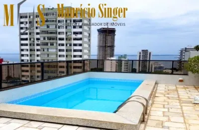 Espetacular apartamento cobertura duplex, 431 m², 4 suítes, 3 salas, dependência, armários, piscina, 5 garagens, depósito, p/ venda na graça, ssa/ba