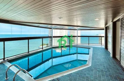 Apartamento frente mar, 4 dormitórios (4 suítes), 3 vagas, lazer, praia das astúrias, guarujá/sp
