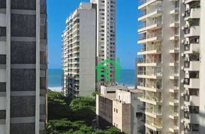 Apartamento beira mar, vista ao mar, 2 dormitórios (1 suíte), 1 vaga, pitangueiras, guarujá/sp.