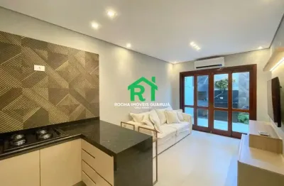 Apartamento em vilage na praia do tombo, guarujá/sp, 1 dormitório, reformado, churrasqueira, 1 vaga