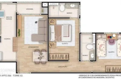 Apartamento para venda - 56.77m², 2 dormitórios, sendo 1 suites, 1 vaga - camaquã