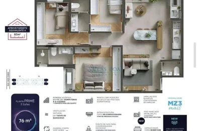 Apartamento em construção no parque industrial. com 76m² sendo 3 dormitórios com 3 suíte; saldo com a construtora