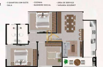 Apartamento de 3 quartos com vista para o sol da manhã no residencial 878 (entrega prevista para fev/2024)