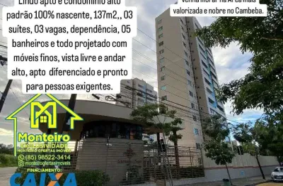Espetacular apto alto padrão 100% nascente e epoejtado móveis finos área no cambeba