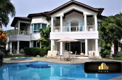 Casa em condomínio para temporada em guarujá, cond. iporanga, 5 dormitórios, 5 suítes, 6 banheiros, 4 vagas