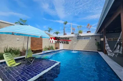 Casa com 3 dorms, oásis, peruíbe -sp com espaço gourmet, piscina com cascata seu paraiso na praia