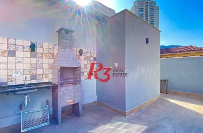 Oportunidade à venda a 5 quadras da praia, marapé sobrado recém reformado, 2 quartos, quintal suspenso com churrasqueira, 1 vaga, condição imperdível!
