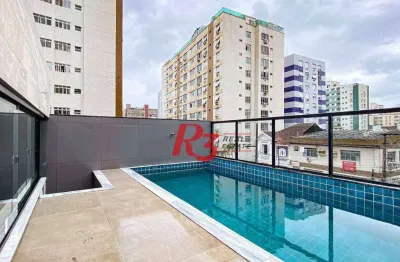 Casa duplex sobreposta alta à venda a poucos metros da praia do embaré, recém construída, com 3 suítes ( 1 master ), piscina, 2 vagas e churrasqueira