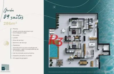 Apartamento garden à venda, 286 m² por r$ 3.874.635,00 - ponta da praia - santos/sp