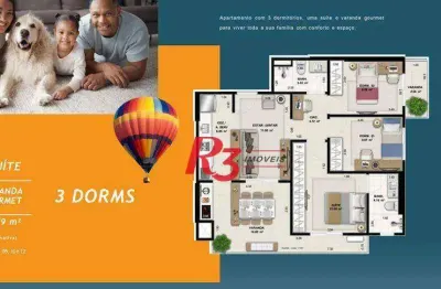 Apartamento à venda, 89 m² por r$ 1.310.679,10 - encruzilhada - santos/sp
